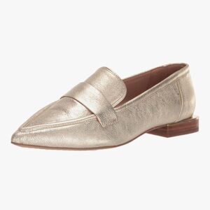 Vince Camuto Metallic Gold Leather Pointed Loafers